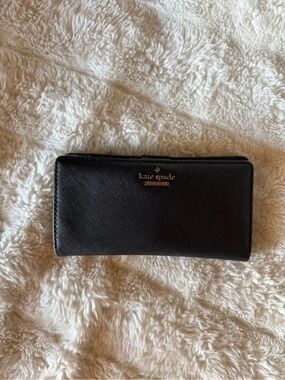 kate spade Black Saffiano Zip-Around Continental Wallet with Gold Logo